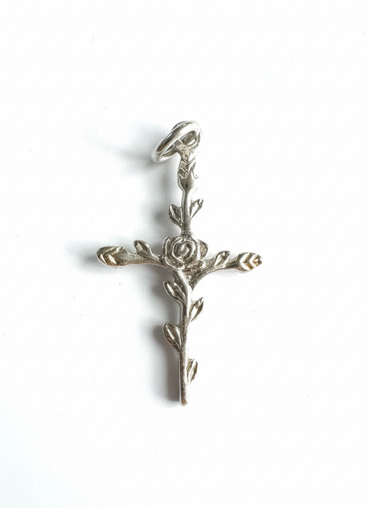 Vintage Rose Cross Sterling Silver Pendant