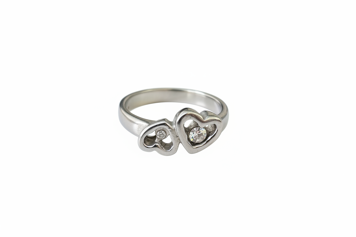 Double heart with Cubic Zirconia Stone Stainless Steel Ring