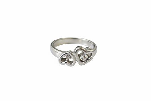 Double heart with Cubic Zirconia Stone Stainless Steel Ring