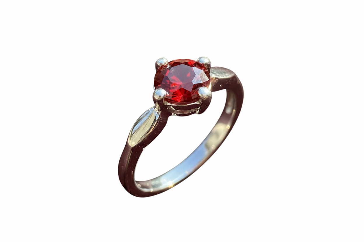 925 Sterling Silver Ring with Ruby color 4 claw lab grown stone