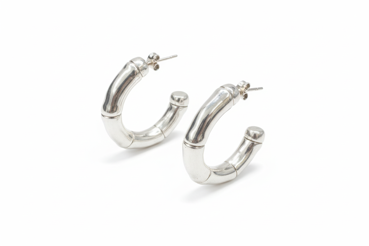 Bone Hoop Electroform Sterling Silver Earrings