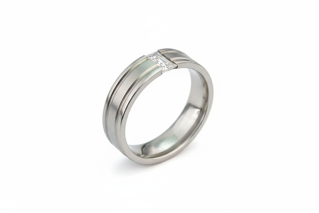 Silver with Cubic Zirconia Stone Stainless Steel Ring