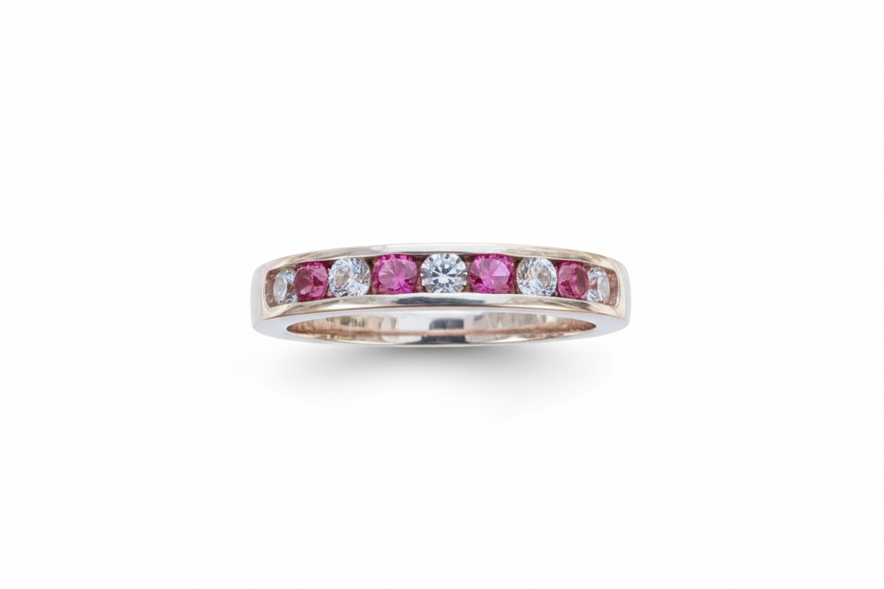 925 Sterling Silver ring with pink and clear Cubic Zirconia stone