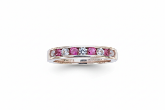 925 Sterling Silver ring with pink and clear Cubic Zirconia stone
