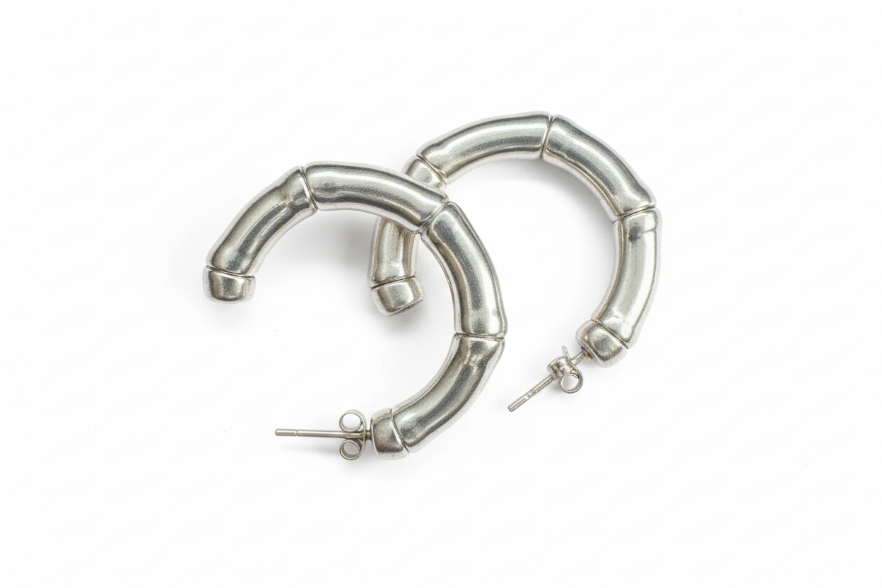 Bone Hoop Electroform Sterling Silver Earrings