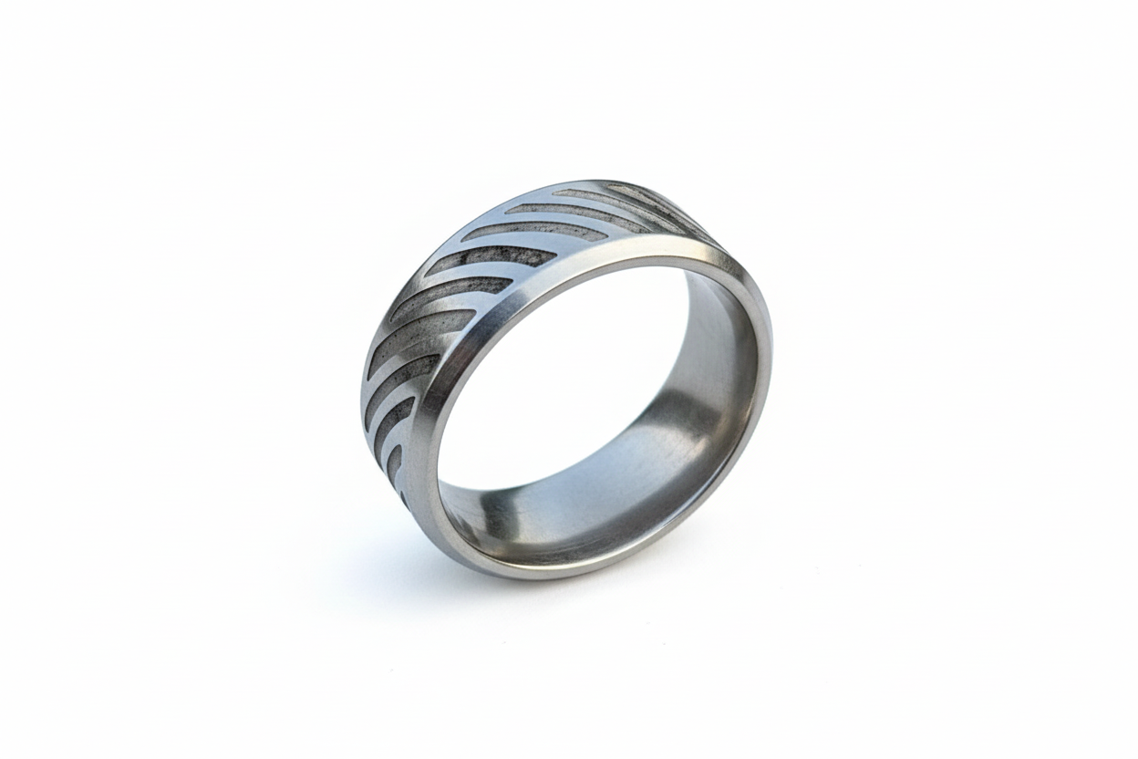 Silver Striped Stainless Steel Ring