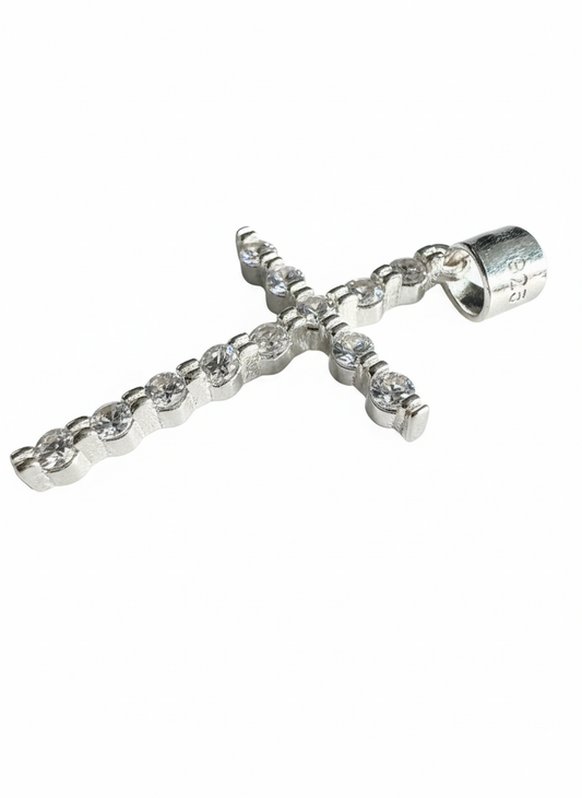 Slim Cubic Zirconia Cross Sterling Silver Pendant