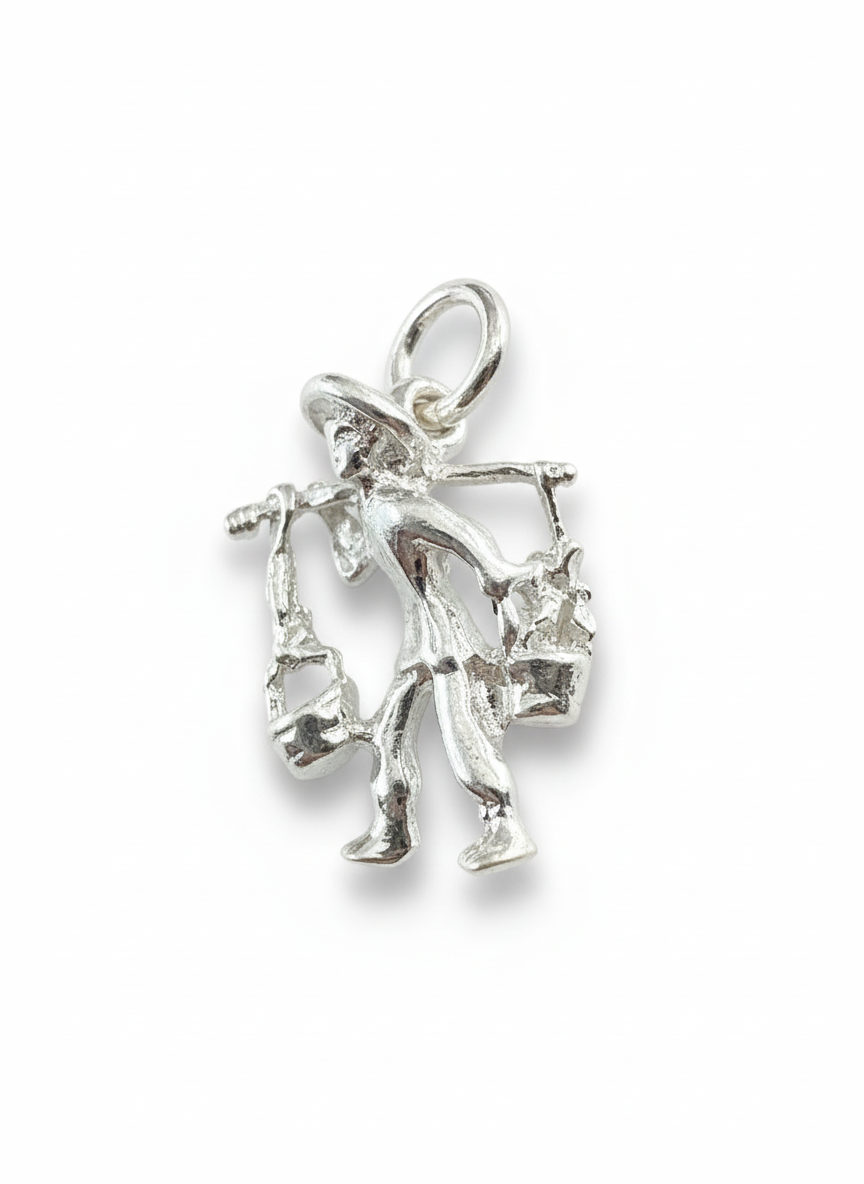 Man Carrying Water Buckets Pendant Sterling Silver