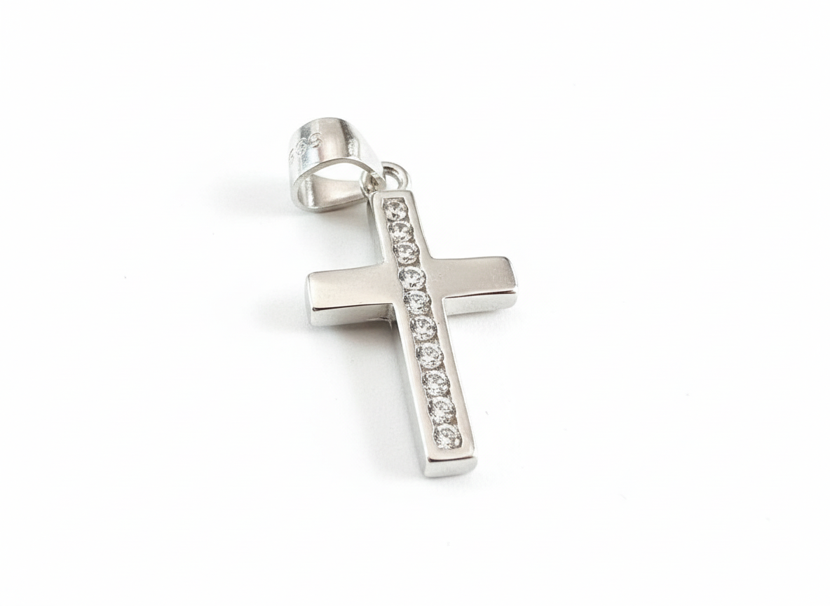 Square Cross Pendant Sterling Silver with Cubic Zirconia Stones