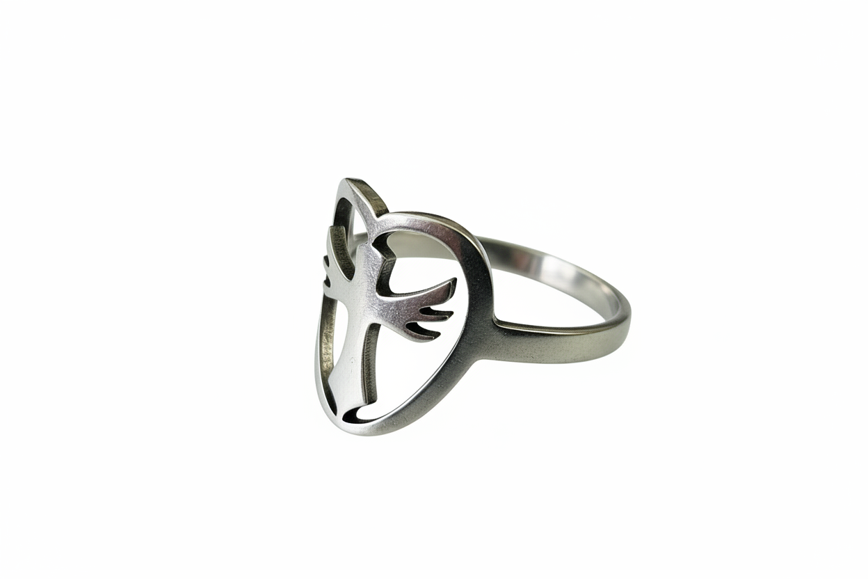 Cross inside Heart Stainless Steel Ring