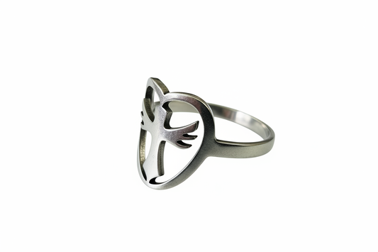Cross inside Heart Stainless Steel Ring