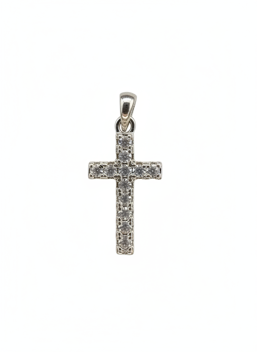 Single Row C/Z Stone Cross Pendant Sterling Silver