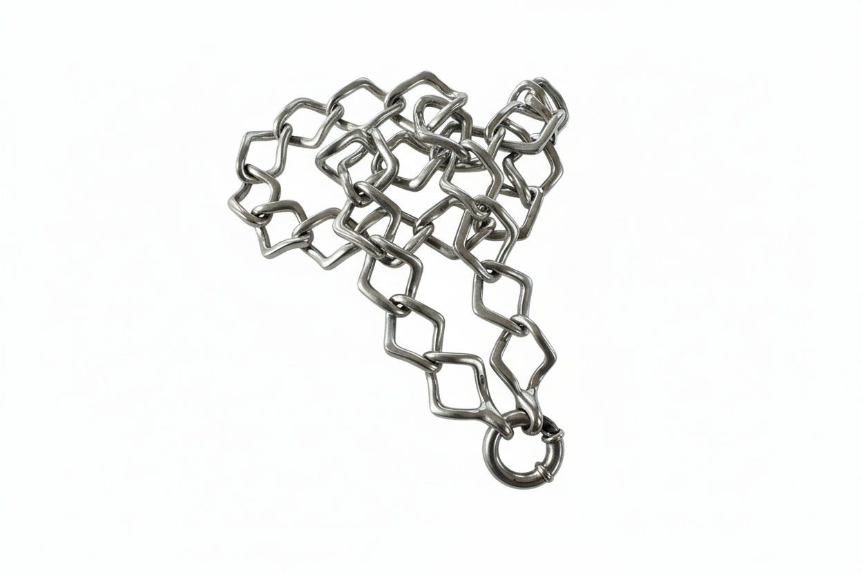 Anchor Square Round Link Silver Necklace