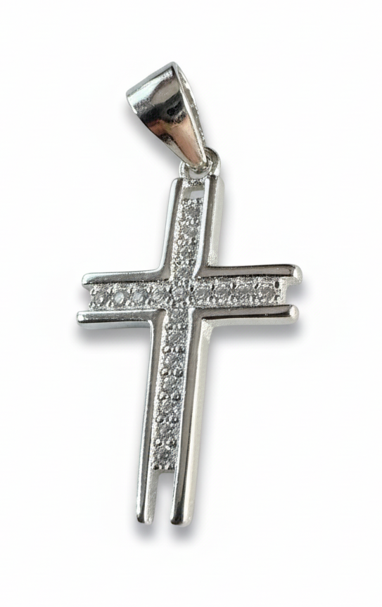 Open End Cubic Cross Sterling Silver Pendant