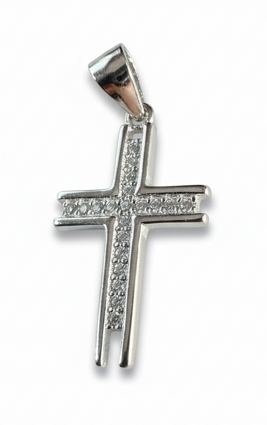 Open End Cubic Cross Sterling Silver Pendant