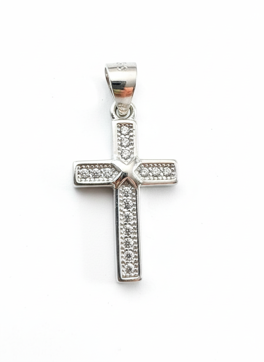 Square X Cross Pendant Sterling Silver with Cubic Zirconia Stones