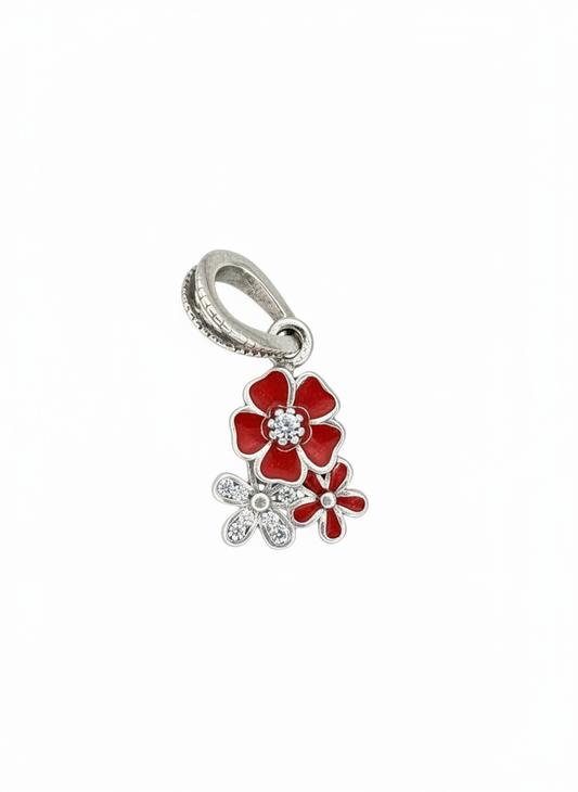 Red Flowers Pendant Sterling Silver