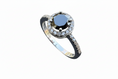 Load image into Gallery viewer, 925 Sterling Silver Black Cubic Halo Ring with Cubic Zirconia stones
