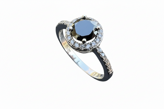 925 Sterling Silver Black Cubic Halo Ring with Cubic Zirconia stones