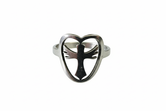 Cross inside Heart Stainless Steel Ring