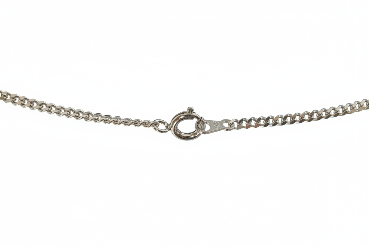 Curb Diamond Link Silver Necklace