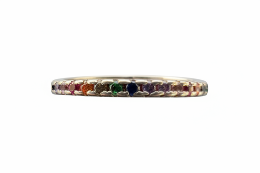 925 Sterling Silver thin ring with rainbow Cubic Zirconia stones