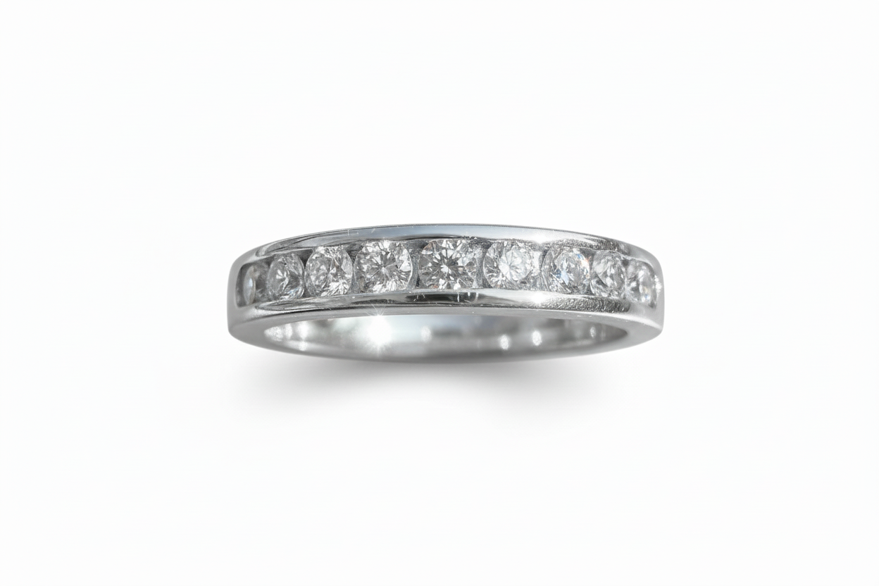 925 Sterling Silver Classic Cubic Zirconia Band with 9 Cubic Zirconia Stones