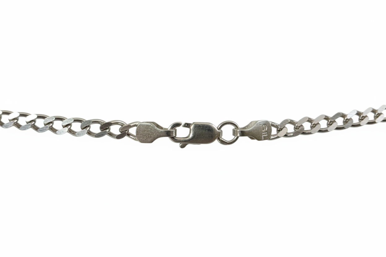 Curb Diamond Cut Link Silver Necklace