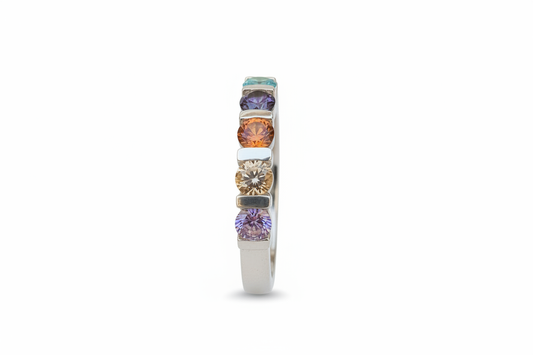 925 Sterling Silver Rainbow Cubic Ring with Round Cubic Zirconia stones