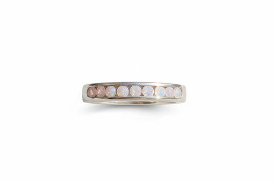 925 Sterling Silver Milky Pink Color Cubic Band with 9 stones