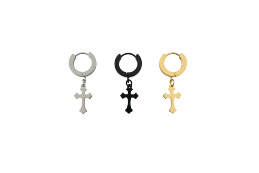 Cross Huggie Drop Earrings
