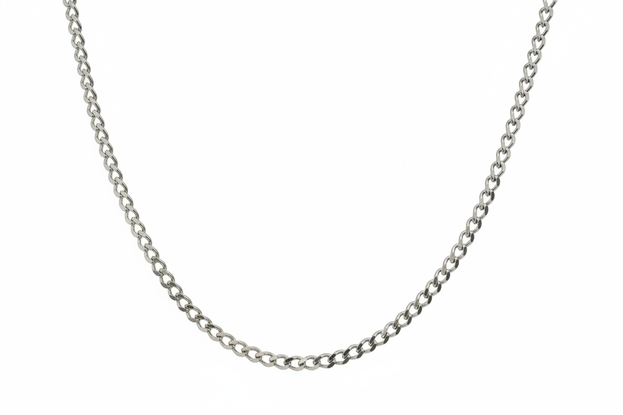 Curb Diamond Cut Link Silver Necklace
