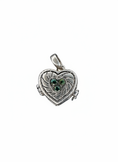 Load image into Gallery viewer, Vintage Heart Box with Green Cubics Sterling Silver Pendant
