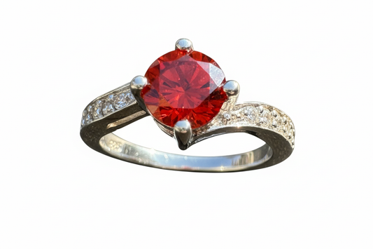 925 Sterling Silver Ring with Ruby Color 4 Claw Round lab grown stone