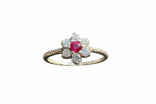 925 Sterling Silver Pink Flower Cubic Zirconia stone