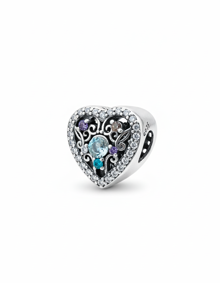 Pandora Compatible Cubic Heart Pendant Sterling Silver