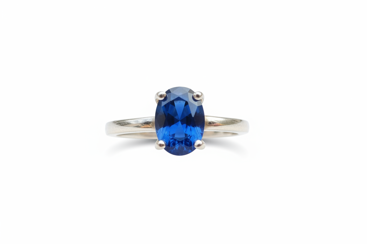 925 Sterling Silver Ring with 4 Claw sapphire lab grown stone
