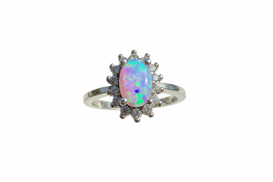 925 Sterling Silver Classic Opal ring with Cubic Zirconia stones