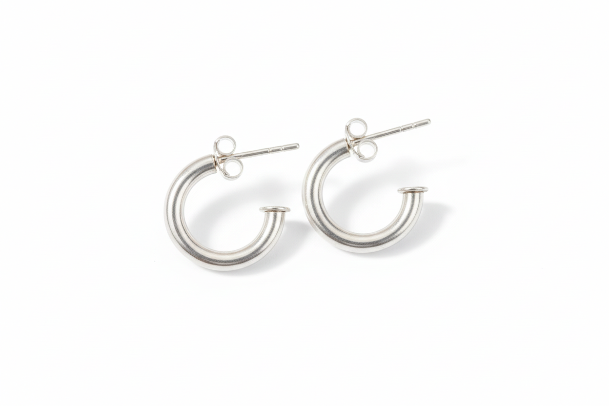 Hoop With Stopper Sterling Silver Earrings