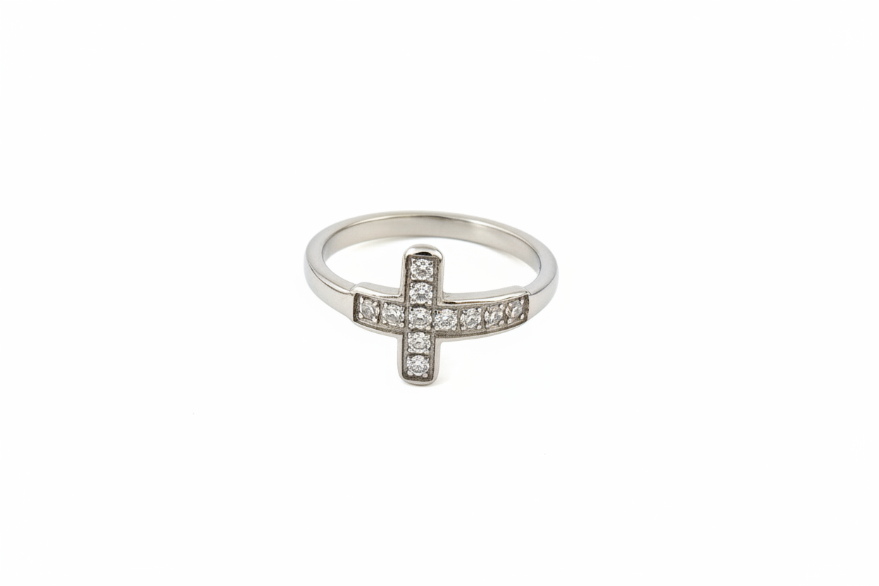 Cross with Cubic Zirconia Stone Stainless Steel Ring