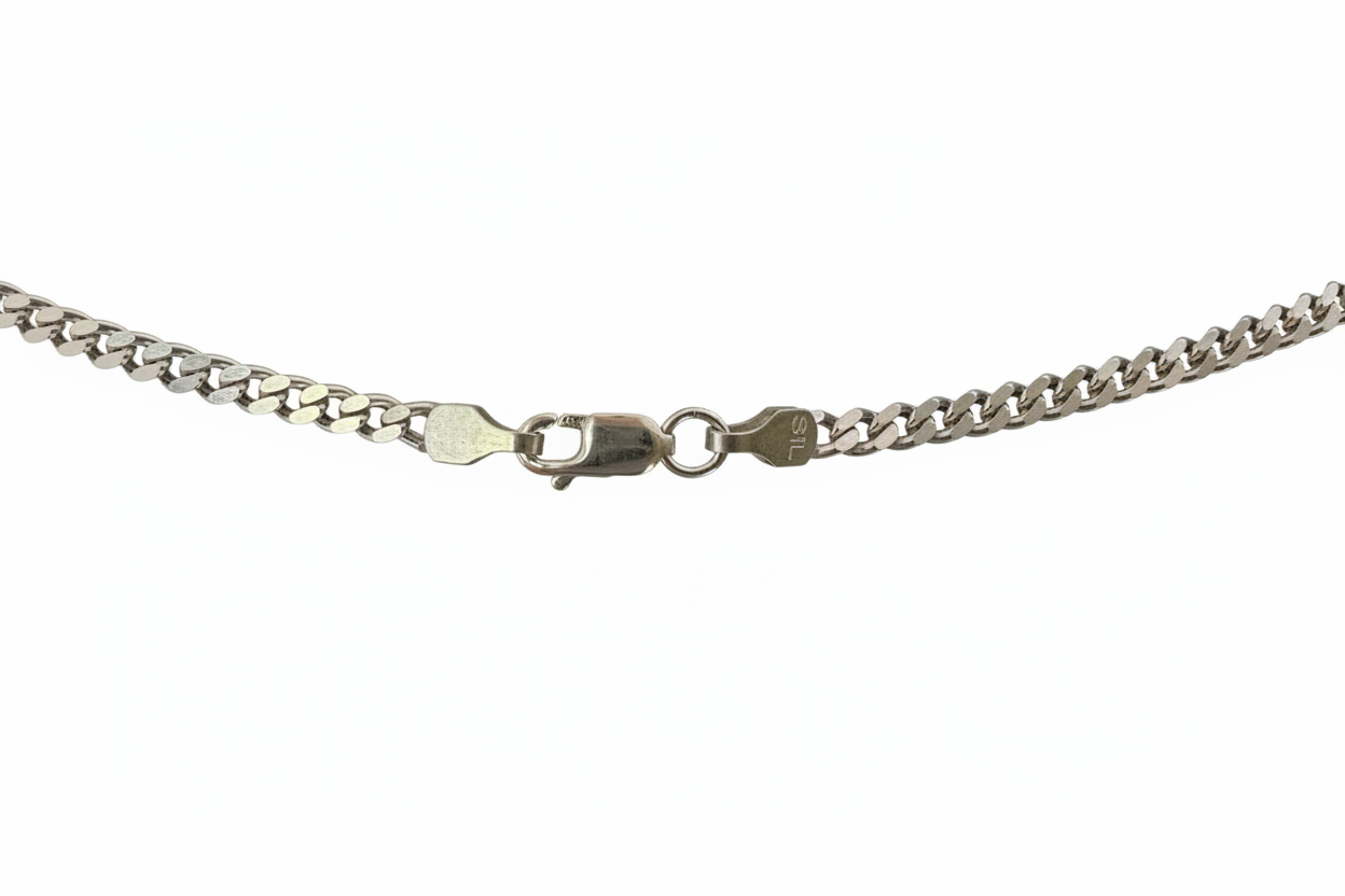 Curb Diamond Cut Link Silver Necklace