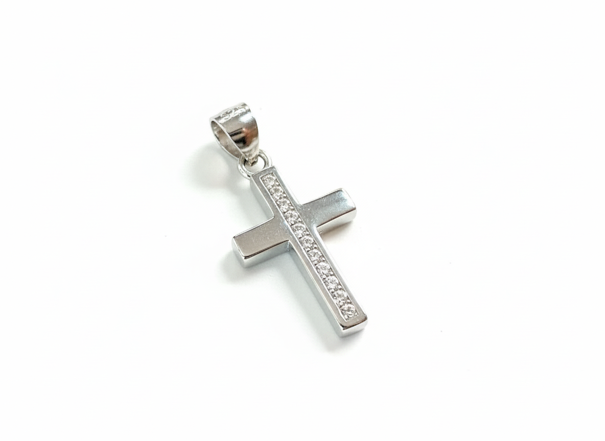 Square Cross Pendant Sterling Silver with Cubic Zirconia Stones