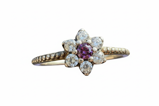925 Sterling Silver ring purple flower lab grown ring