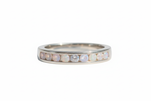 925 Sterling Silver Milky Pink Color Cubic Band with 9 stones