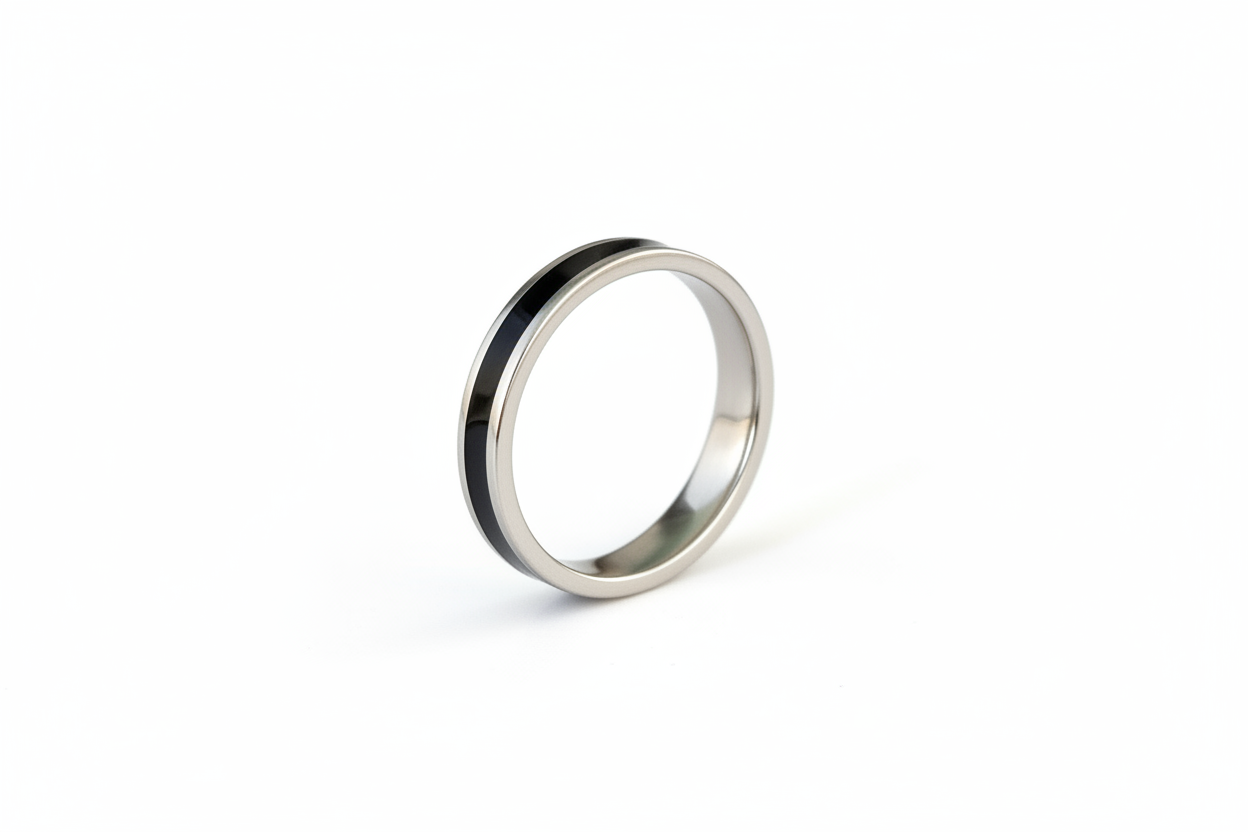 Silver with Black Inlay Stainless Steel Ring
