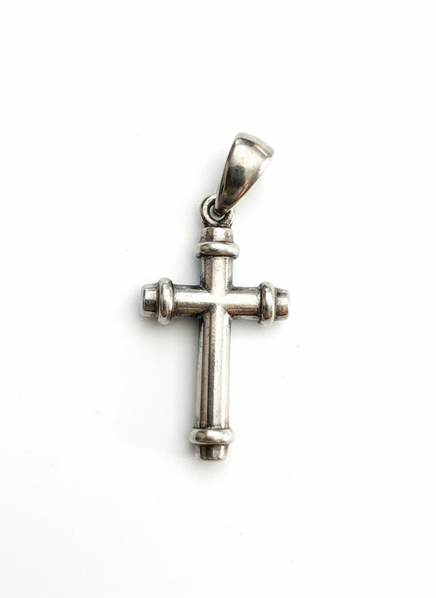 Vintage Round Cross Pendant Sterling Silver