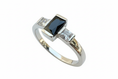 Load image into Gallery viewer, 925 Sterling Silver Rectangle Black Cubic Ring with 2 Cubic Zirconia stones

