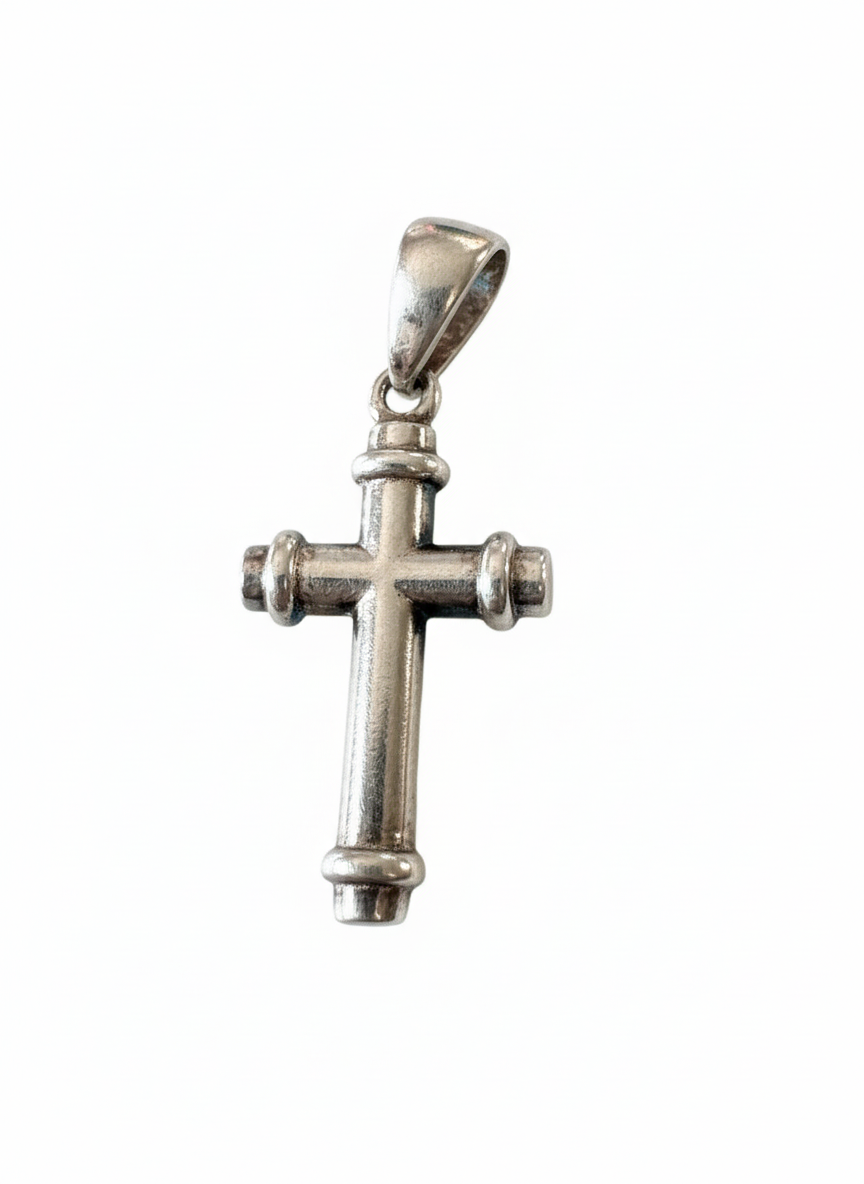 Vintage Round Cross Pendant Sterling Silver