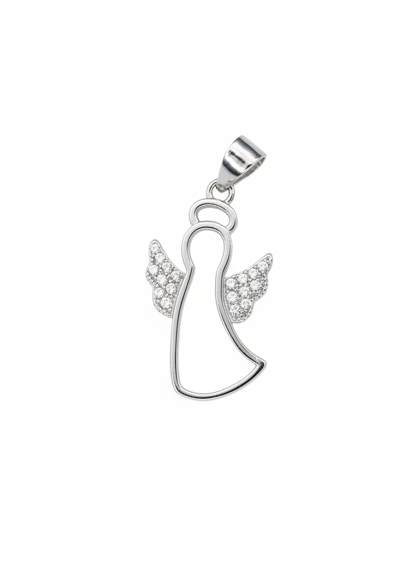 Angel with Cubic Zirconia Wings Sterling Silver Pendant