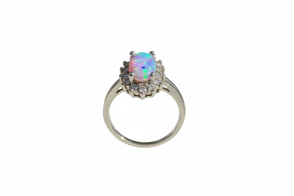 925 Sterling Silver Classic Opal ring with Cubic Zirconia stones